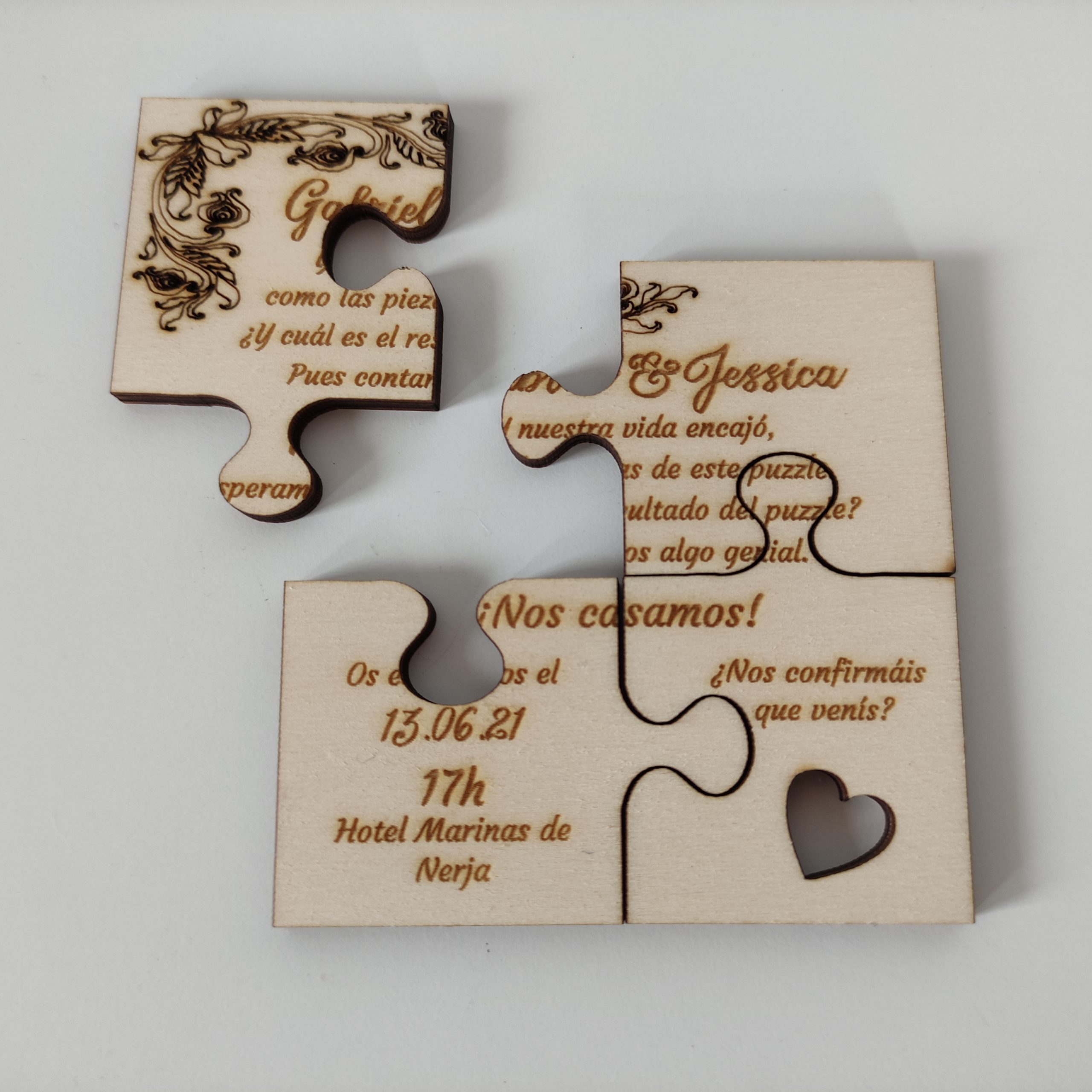 invitación boda bautizo comunión madera acrílico puzzle personal present