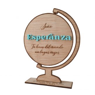regalo fin de curso maestros profesores profes seños trofeo madera personalizado globo terráqueo personal present